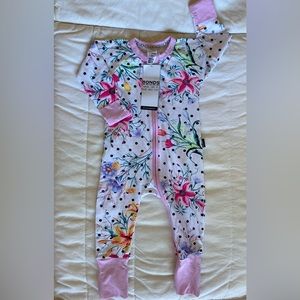 Bonds Zip Wondersuit White Polka Dot Floral Size 6-12 Months NWT